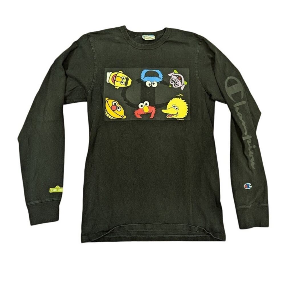 Vtg Champion Life X Sesame Street Men's Black Long-Sleeve Shirt Size Small